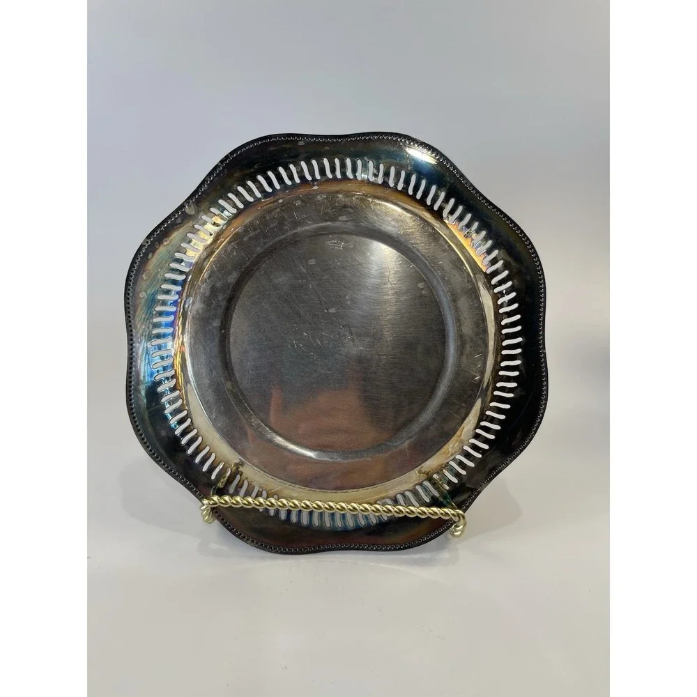 Vintage Viking Plate E.P. Brass Made In Canada Small Silver Plated  9 1/4
